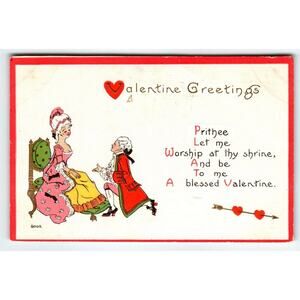 Valentine Postcard Victorian Couple Bergman Series 8002 Vintage 1913 Embossed